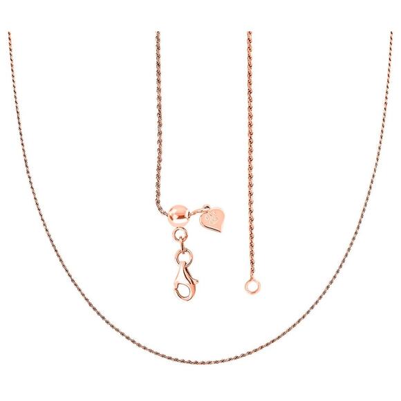 Italian 14K Rose Gold Over Sterling Rope Chain Necklace 22" 3.53 grams - Picture 4 of 5
